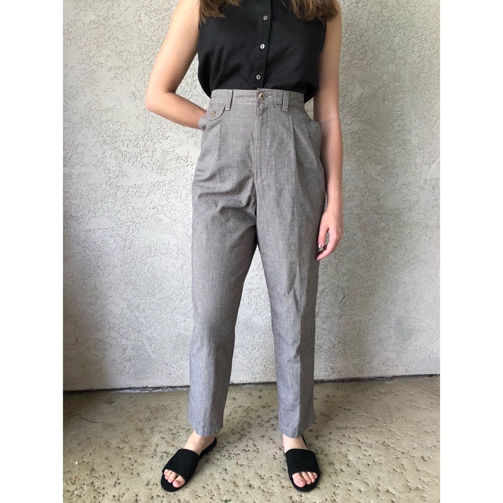 VINTAGE 80s 90s | Black Houndstooth High waisted pants by LEE